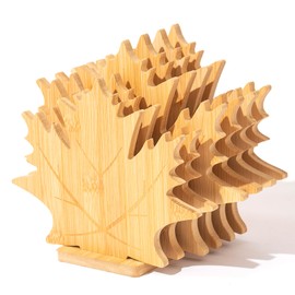 Erjiacun Bamboo Trivets for Hot Dishes, Pots & Pans - 4 Large + 2 M Heat Resistant Pot Holders Trivet Set with Maple Leaf Design, Non-Slip for Kitchen Countertops & Dining Table (Natural Materials)