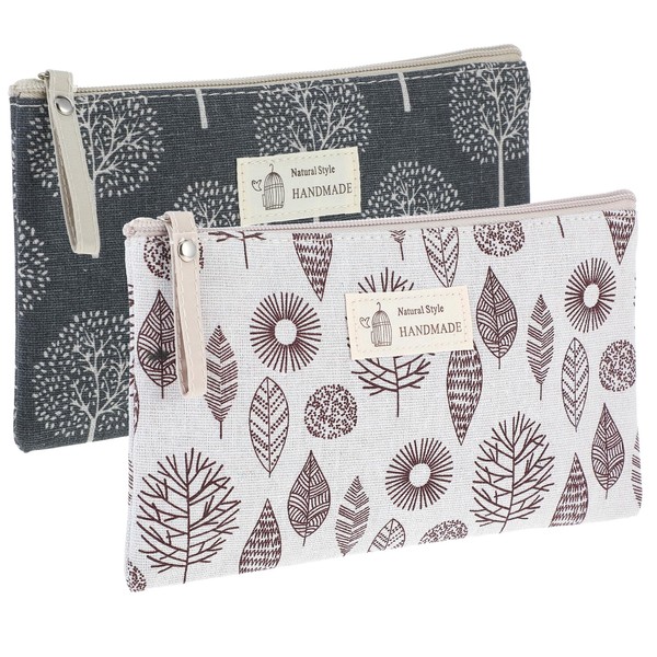 JIEYAO 2 Pcs Small Canvas Makeup Bags, Cute Cosmetic Bag,