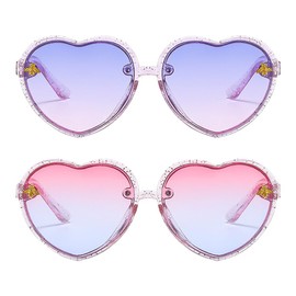 UEIOAVL Sunglasses for Girls, 2 Pack Heart Shaped Sunglasses for Boys and Girls, Retro Fashion Beach Sunglasses for Kids (Pink, Purple)