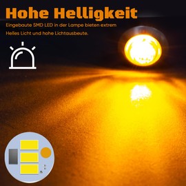 LeKaufen 3/4" Auto Runde LED Begrenzungsleuchten Anhänger 10 Stück Seitenleuchten 1,9cm Seitenmarkierungsleuchten 12V 24V Kontrollleuchte Positionsleuchten für Lastwagen Anhänger Wohnmobile (Gelb)