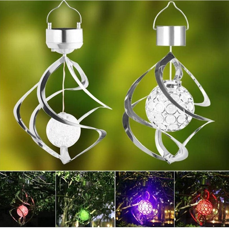 GFYWZ Wind Spinner Light Solar Garden Hanging Wind Chime Spiral