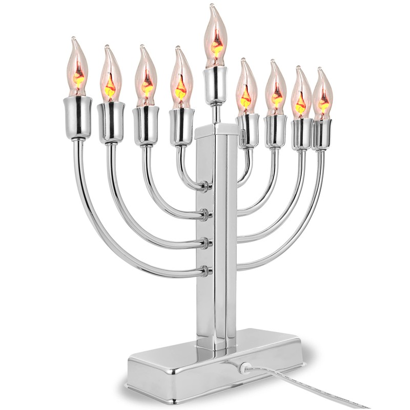Aviv Judacia Electric Hanukkah Menorah Chrome Plated Metal Chanukiah Candelabra