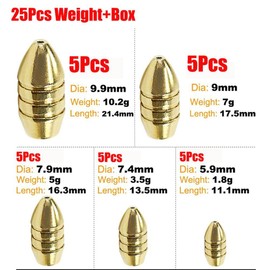 Brass Fishing Weights Set - 1.8g, 3.5g, 5g, 7g, 10g Bass Casting Weights with Box, Small Fishing Weight, Freshwater Saltwater Fishing Tackle [25PC]