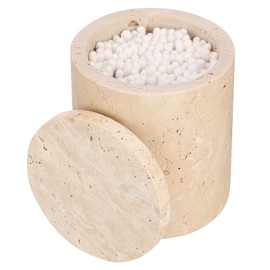 Hipiwe Travertine Cotton Swab Holder Qtip Dispenser with Lid Bathroom Accessories Storage Organizer for Cotton Ball Pads Floss Picks Holder