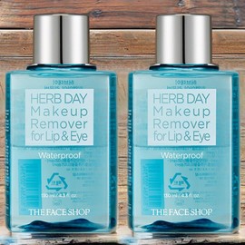 THE FACE SHOP Remover Pad Eye Makeup Removal Herb Day Waterproof Lip and Eye Makeup Remover 2 Pieces 130ml / 더페이스샵 리무버 패드 눈 화장 지우기 허브데이 워터프루프 립 앤 아이 메이크업 리무버 2개 130ml