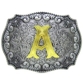 Western Belt Buckle Initial Letters ABCDEFG to Y-Cowboy Rodeo Silver Large Belt Buckle for Men and Women (C)