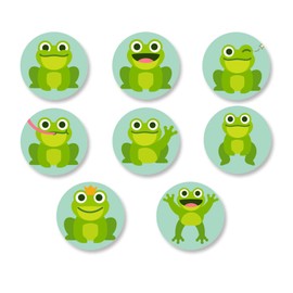 Cute Cartoon Green Frog Labels Stickers Rainforest Reptile Animals Theme Decor for Prince Princess Birthday Party Photography Decorations Supplies 240 PCS Photo Booth Props