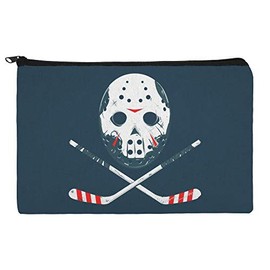 Hockey Mask Skull Crossbones Stick Pencil Pen Organizer Zipper Pouch Case