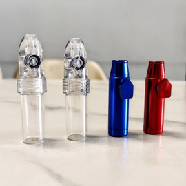 4 Pack Mini Pepper Shaker Premium Metal Spice Dispenser and Sweetener Portable Travel Storage (Anodized Aluminum) (Glass)