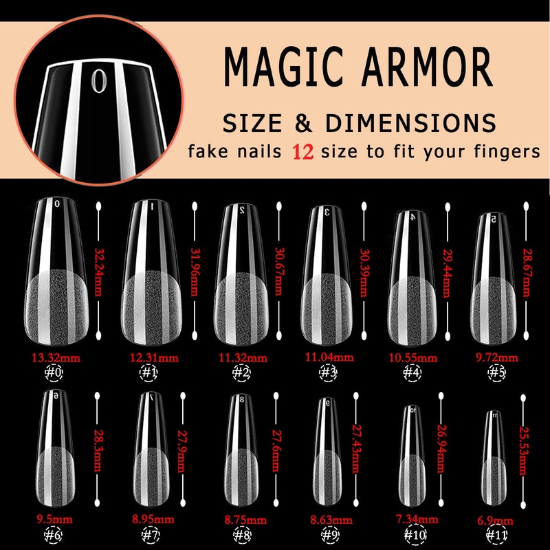 Ballerina Nail Tips, MAGIC ARMOR Pack of 120 Artificial Nails