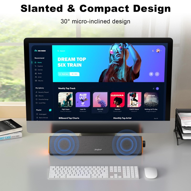 SOULION R50 Bluetooth Computer Speakers, 3.5mm PC Sound Bar for