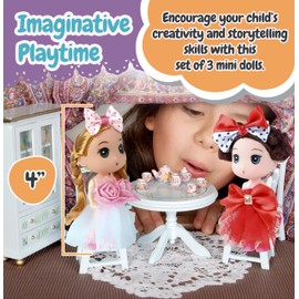 4" Mini Dolls Set of 3, Small Dolls for Girls Beautifully Nestled in Capsules, AdorableForest & Twelfth Little Dolls for 3+ Year Old Girls in Pretty Dresses & Bows, Interactive Baby Dolls Gifts