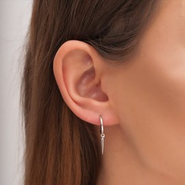 Long Spike Hoop Earrings for Women Girls, Small Huggie Hoop Earrings with Awl Charm in Sterling Silver for Her