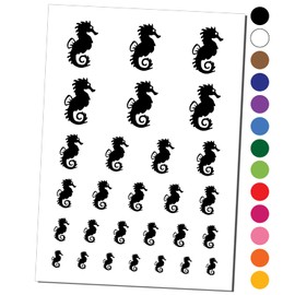 Seahorse Icon Temporary Tattoo Water Resistant Fake Body Art Set Collection - Red (One Sheet)