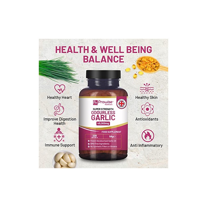 Premium Odourless Garlic Capsules - High Strength 45,000mg - 200