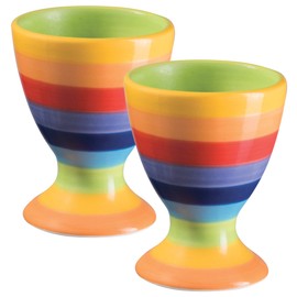 Purity Style Hand Painted Rainbow Stripe Pair of Egg Cups