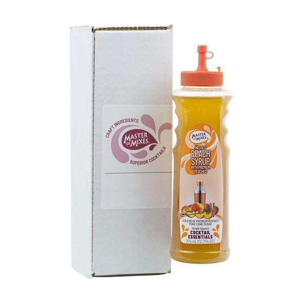 Master of Mixes Cocktail Essentials Infused Peach Syrup, 375 ML Bottle (12.7 Fl Oz), Individually Boxed in Ecommerce Protective Packaging