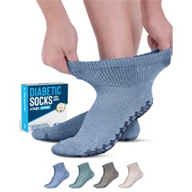 Doctor's Select DS Diab - Calcetines tobilleros + Grips-L-Grn/Gry/Blu/Tan