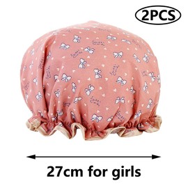 Stilvolle doppellagige wasserdichte Duschhaube für Frauen – elegante Badekappe mit weichem Baumwollfutter, wiederverwendbarer Dusch-Haarschutz, modischer Duschhut für Frauen und Mädchen (2 Stück rosa