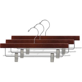 Wooden Pant Hanger with Walnut Finish and Adjustable Cushion Clips, Flat Wood Bottom Hangers with Chrome Swivel Hook (Set of 50) by The Great American Hanger Company