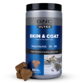 GNC Pets ULTRA Skin & Coat Soft Chews, All Dogs, Chicken Flavor. 60-ct in a 8.4-oz Canister | Daily Supplement for Skin & Coat for Dogs in Chewable Chicken Flavor