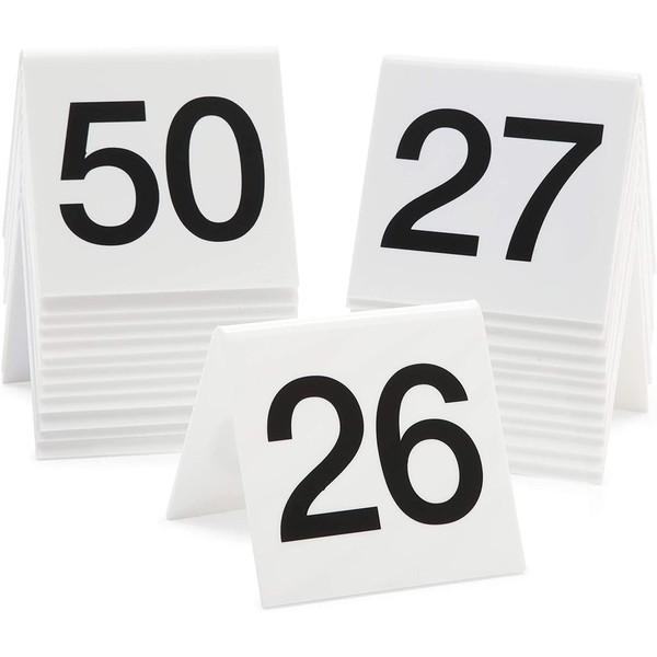 Juvale Acrylic Tent Table Numbers 26-50 (White, 3 x 2.75 x 2.5 in, 25 Pack)