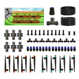 Drip Irrigation Kit, Quick Connector Garden Watering System, Automatic Irrigation System with 1/4 inch 1/2 inch Irrigation Tubing Hose (33FT Main Tube+197FT 1/4'' Tube)