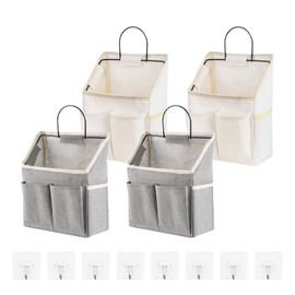 Voittozege 4 Pcs Wall Hanging Storage Bags Wall Hanging Organizer Bag with 8 Pcs Sticky Hooks Waterproof Over The Door Closet Hanging Storage Basket for Bathroom Kitchen Dormitory (2 White+2 Grey)