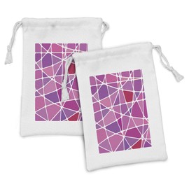 Ambesonne Abstract Fabric Pouch Set of 2, Skewed Uneven Color Blocks Forming a Fractal Mosaic in Stained Glass Style, Small Drawstring Bag for Toiletries Masks and Favors, 9" x 6", Pink Purple Red