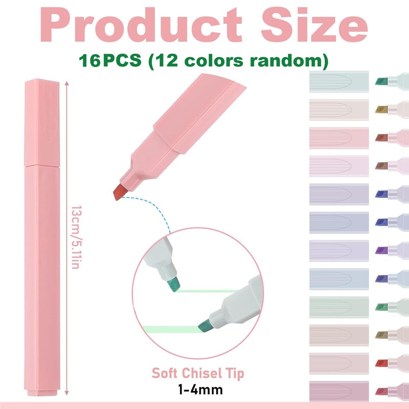 YanBous Pack of 16 Pastel Highlighters - Aesthetic Highlighter Pens