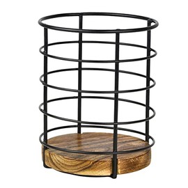 Tribello Modern Farmhouse Utensil Holder for Kitchen Counter Wooden and Wire Cooking Utensil Holder for Countertop Kitchen Decor