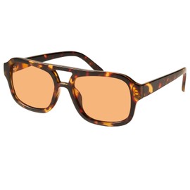 mosanana Retro 70s Square Aviator Sunglasses for Women Vintage Trendy Cute Narrow Small Face rectangle Tortoise Shell Orange Lens MS52362