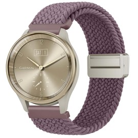 Elastic Strap for Garmin Vivoactive 5/Vivomove 3/Vivomove Luxe/Vivomove Style/Vivomove Sport/Vivomove Trend, 20mm Soft Breathable Nylon Bracelet Replacement Band (Smoke purple)