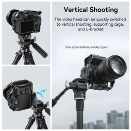 SMALLRIG Video Head for Vertical/Horizontal Shooting, Tripod Pan Tilt Fluid Head with Telescopic Handle and Switchable QR Plate for Arca, Max Load 5kg / 11Ibs for Camcorder, Mirrorless, DSLR - 4104