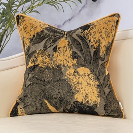 Yangest Gold Leaf Square Pillow Cover Cut Velvet Cushion Cover Luxury Modern Pillowcover for Couch Living Room Bedroom,18x18 Inch
