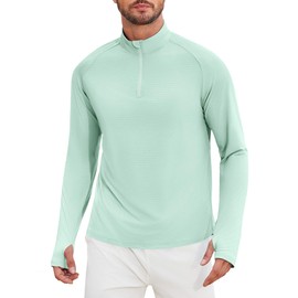 PINSPARK Men's Hiking Shirts 1/4 Zip Pullover Long Sleeve Performance Long Sleeve Lightweight Sports Shirts for Outdoor Ice Green