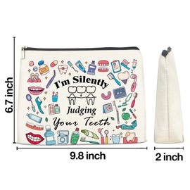 LGLZSHP Dentist Gift Makeup Bag Dental Hygienist Gift for Dental Assistant Gift Cosmetic Bag I'm Silently Judging Your Teeth Zipper Makeup Pouch