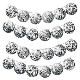 VIKY Disco Decorative Garland Silver, Pack of 2 Glitter Disco Ball Decorative Garland Banner, Disco Decoration, Disco Ball Garlands for Birthday, New Year Decoration, Carnival, 80s 90s Disco Party