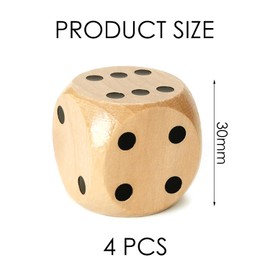 TYGFRT 4-Piece Wooden Dice, Table Games, Six-Sided Game Dice, Solid Wooden Dice, Dot Dice, Dice Set For Table Games