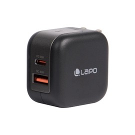 LaPO Rapid Charger, AC Adapter, 30 W, Type-C USB-A, 2 Ports, PD 3.0 Compatible, PSE Certified, Foldable, Uses GaN (Galium Nitride), USB Outlet, Lightweight, Compact, Travel, Business Trips, Black