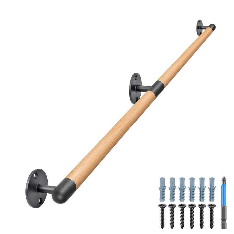SELEWARE 51" Wood Handrail Indoor Stairs Handrail Wall Mount Handrail