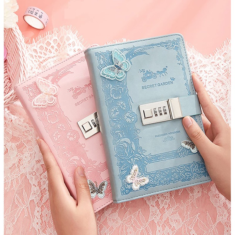 NectaRoy Lockable Diary, PU Leather Password Notebook Agenda(Butterfly decor), B6