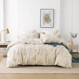homebox Cotton Duvet Cover Set - 100% Egyptian Cotton Cream Branch Print Bedding Set Twin Size - 1200 Thread Count Breathable and Textured Duvet Cover Set for All Seasons(Twin, 68x90'')