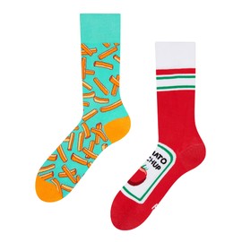 Dedoles Unisex Socks for Women, Men & Kids Cotton Funny Designs Soccer Bicycle Horses Plants Firefighter Gift Left Right Different, color: Red, design: Fries and Ketchup, size: 6.5-9.5