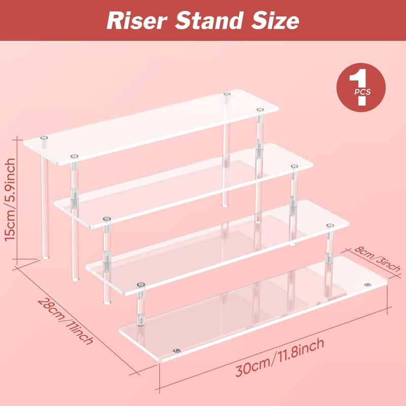 4 Tier Acrylic Display Risers, Clear Perfume Organizer Stand, Large
