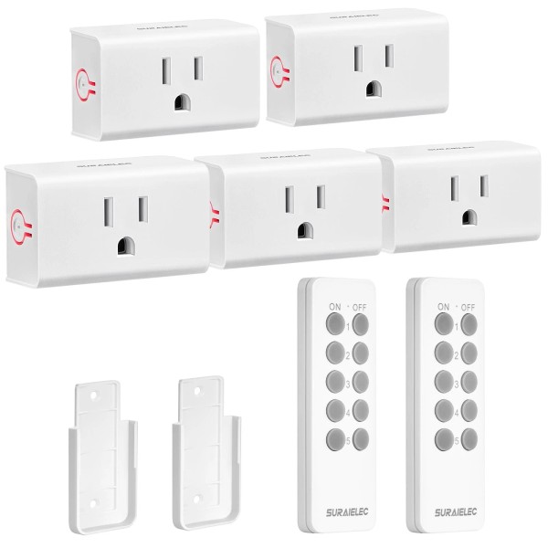 Suraielec Remote Control Outlet, Wireless Light Switch - 5 Outlets