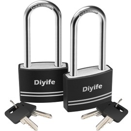 Diyife 2PCS Largo Candado con Llave de Aluminio, 40 MM Impermeable Candado Pequeño, Candados de 4 Llaves, Candado Resistente al Agua para Escuela, Puerta, Taquillas, Armarios, Negro