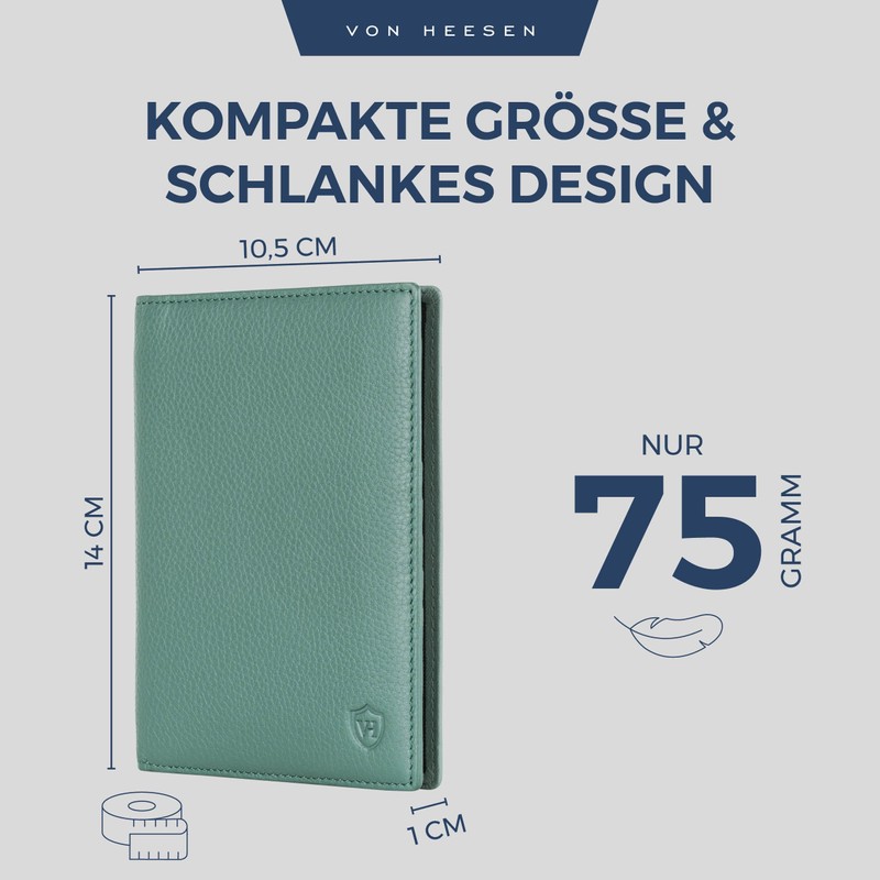 VON HEESEN Passport Holder Leather with RFID Protection for Men