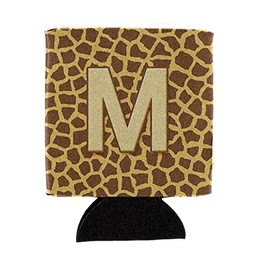 Caroline's Treasures CJ1025-MCC Letter M Initial Monogram - Giraffe Can or Bottle Hugger Cooler Washable Drink Sleeve Collapsible Beverage Insulated Holder, Can Hugger, Multicolor
