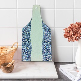 Ambesonne Evil Eye Cutting Board, Energetic Border Framework Design with All Seeing Eyes Good Luck Symbol, Decorative Tempered Glass Cutting and Serving Board, Wine Bottle Shape, Blue Pink Yellow